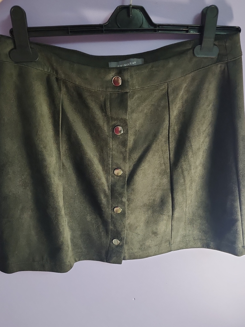 Primark Olive Green Faux Suede Button-Front Mini Skirt